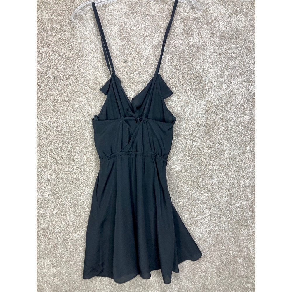 BCBGeneration Ruffle V-Neck Mini Dress Womens XXS Black Spaghetti Strap Flowy